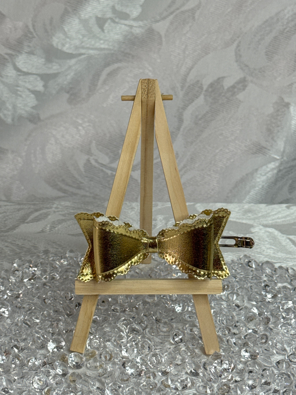 Gold Faux Leather Bow