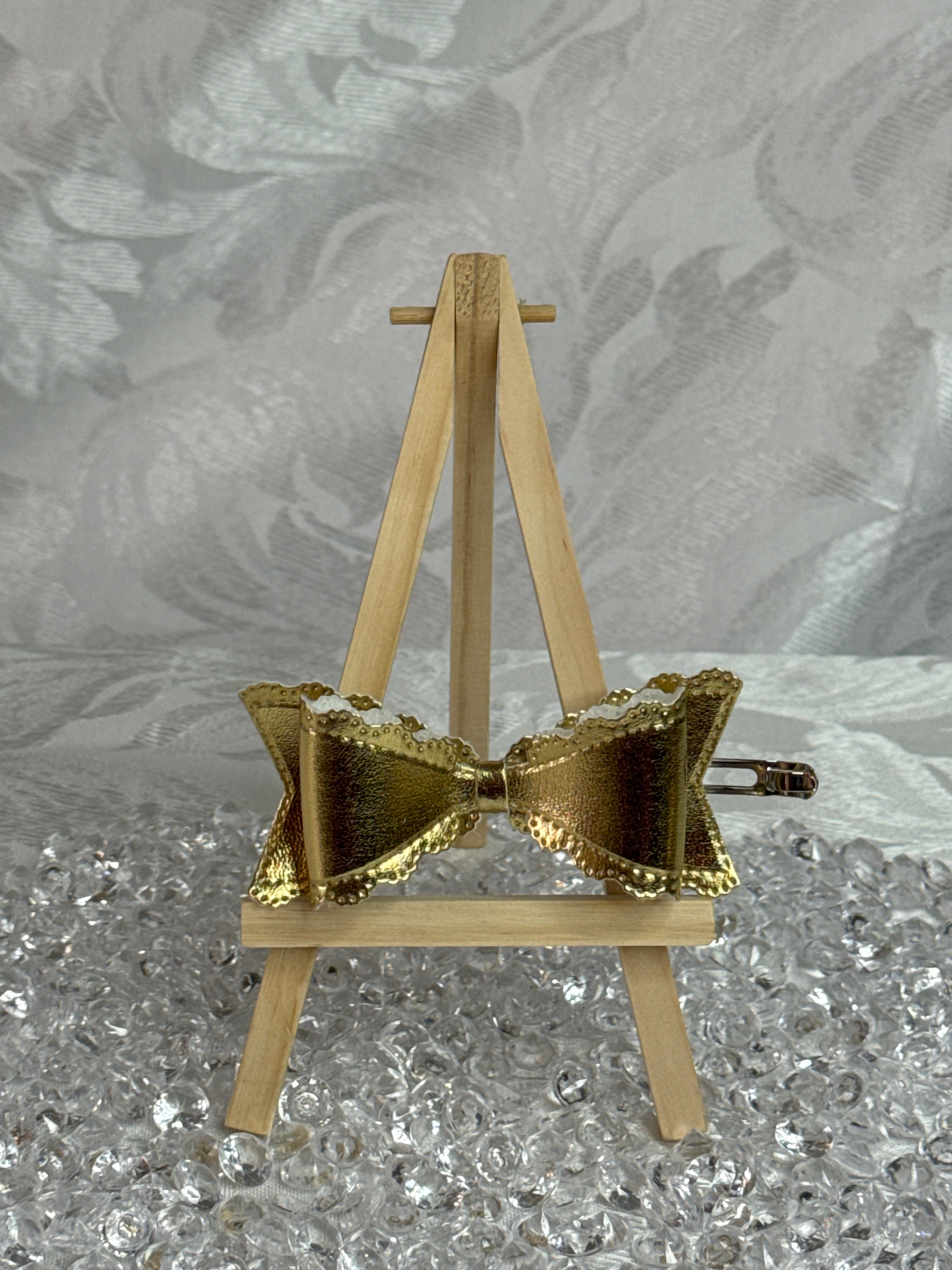 Gold Faux Leather Bow