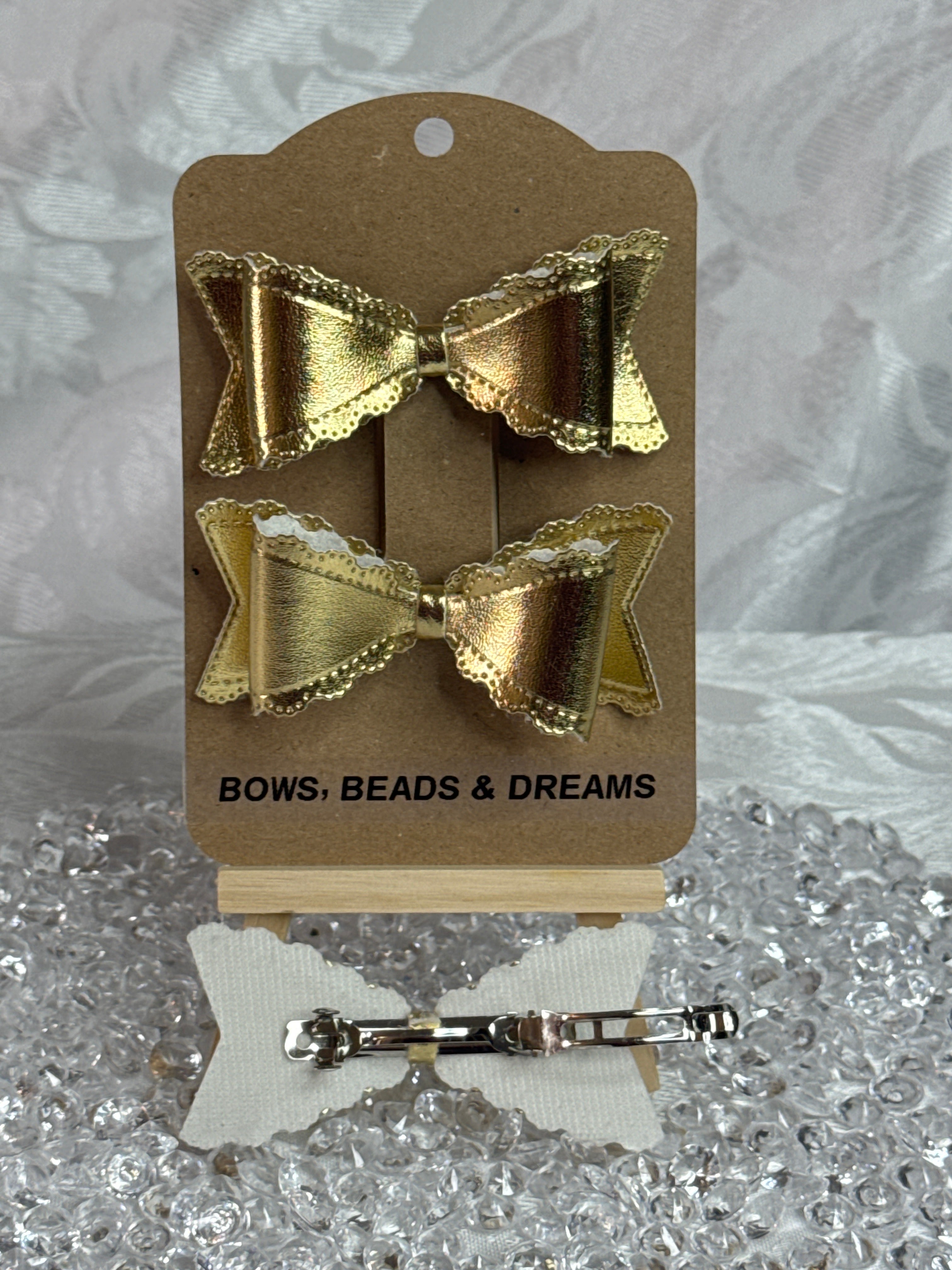 Gold Faux Leather Bow