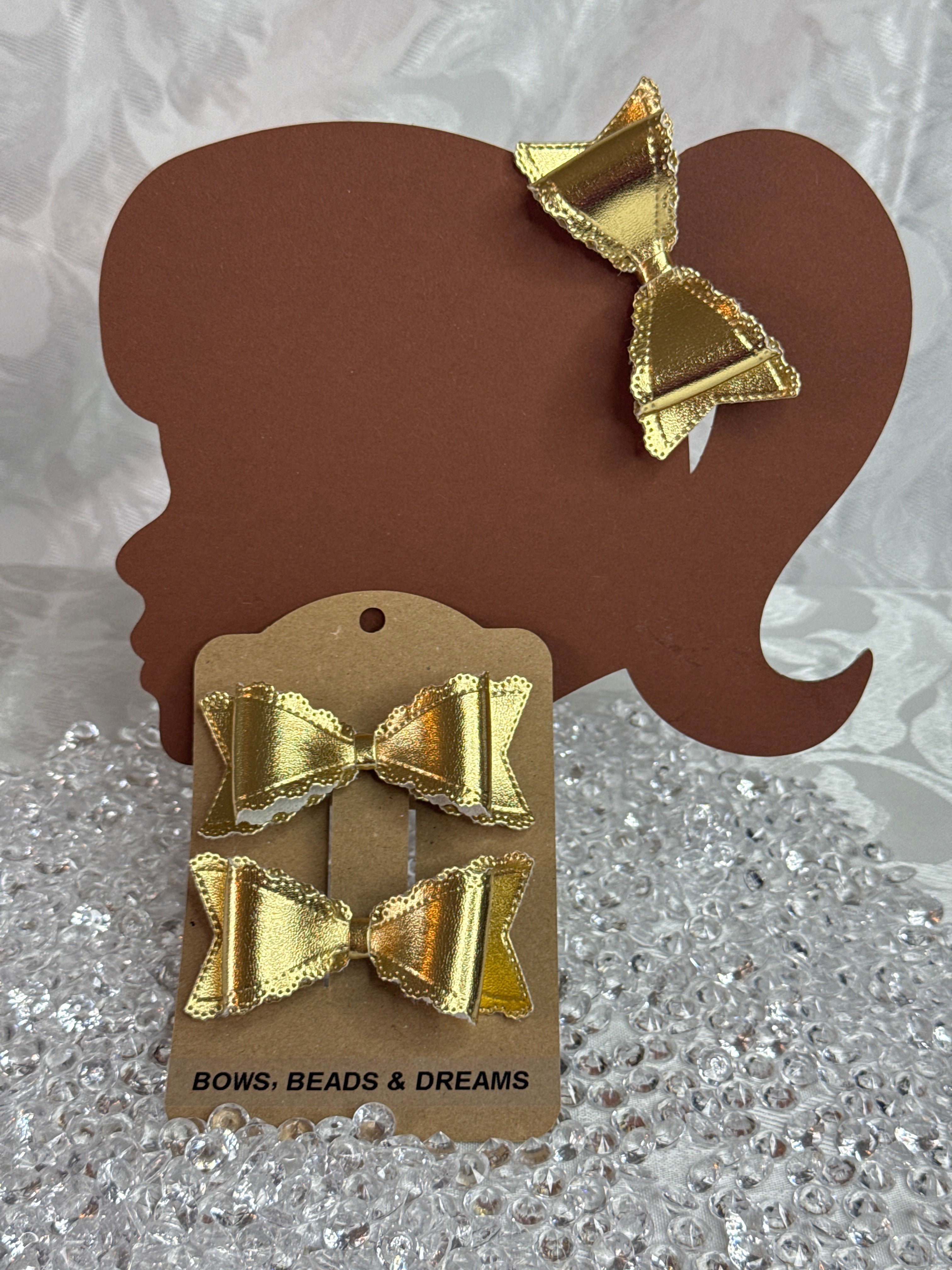 Gold Faux Leather Bow