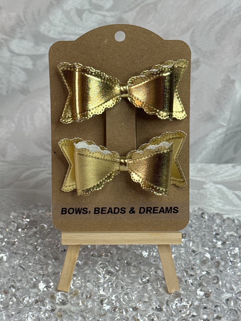 Gold Faux Leather Bow